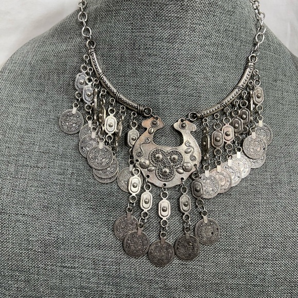 BoHo Gypsy Necklace Adjustable length Indian Silver. Bohemian Style Y2K.💋💋💕 - Picture 2 of 4